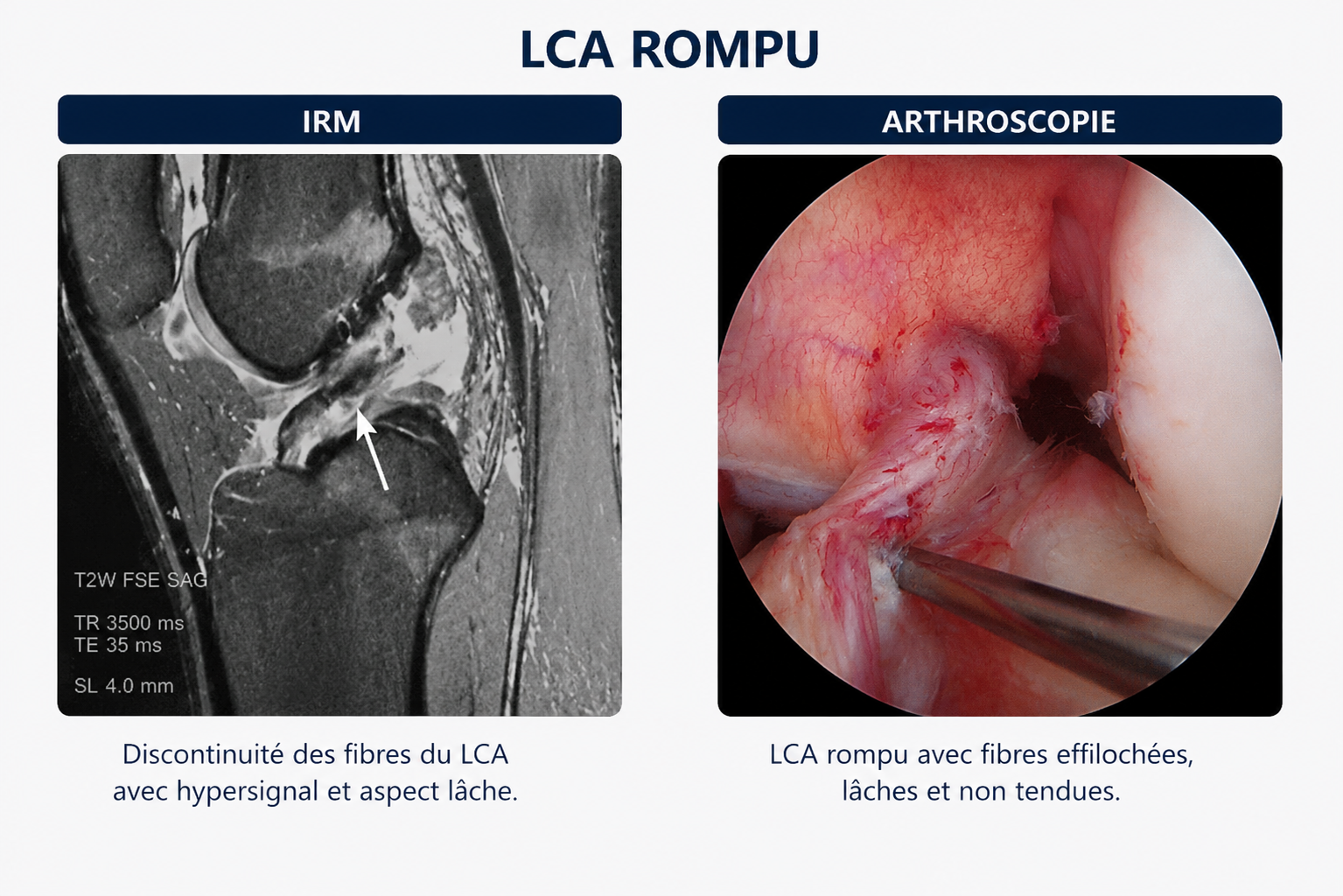 IRM et arthroscopie : rupture du ligament croisé antérieur du genou